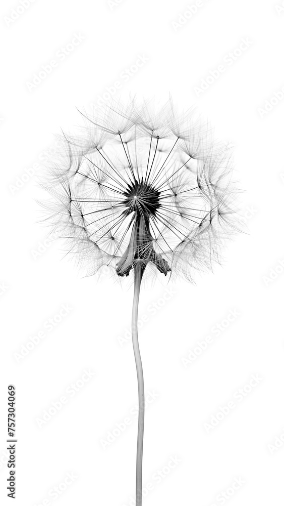 Fototapeta premium Dandelion on a white background. Minimalistic illustration in black and white colors.