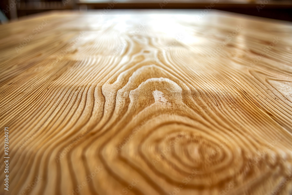 Close-up of a finely polished wooden tabletop - obrazy, fototapety, plakaty 