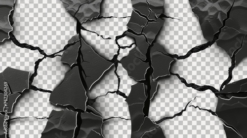Earthquake ground cracks, rips on the surface isolated on transparent background. Modern realistic set of fissures in the ground, crevices from disaster or drought, black fractures.