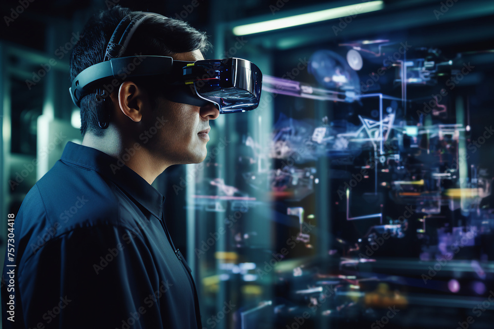 Futuristic cyberspace cyberpunk person wearing headset for metaverse generative ai gamer player Futuristic cyberspace cyberpunk person wearing headset for metaverse generative ai gamer player