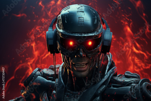 Futuristic cyberspace cyberpunk person wearing headset for metaverse generative ai gamer player