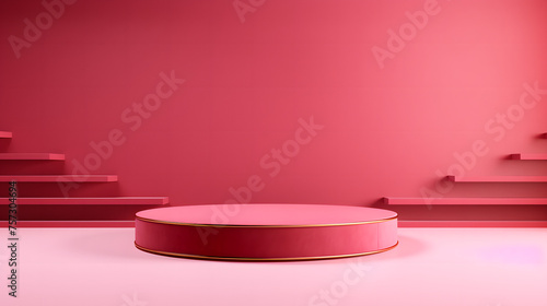 A red podium centerpiece on a vibrant red-pink gradient background, an ideal showpiece for displaying premium products, product presentations	 photo