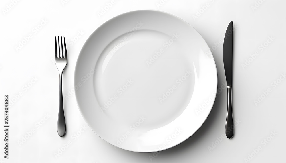 white plate with knife and fork isolated on white background white plate with knife and fork isolated on white background