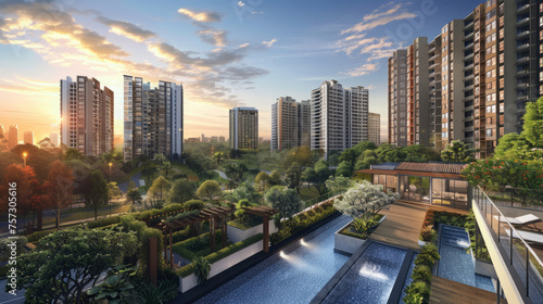 Promotional rendering for a new residential development. Residential complex. 