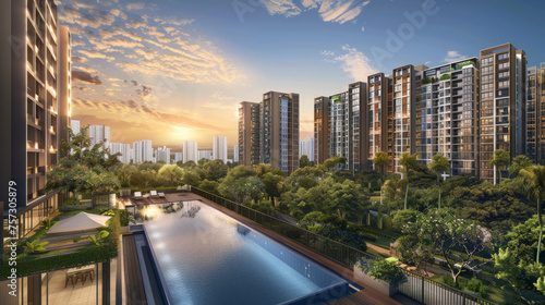 Promotional rendering for a new residential development. Residential complex. 