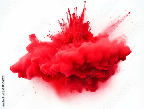 Crimson Tide: Intense Red Holi Color Powder Explosion Isolated on White