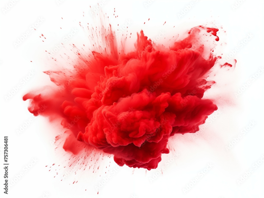 Crimson Tide: Intense Red Holi Color Powder Explosion Isolated on White