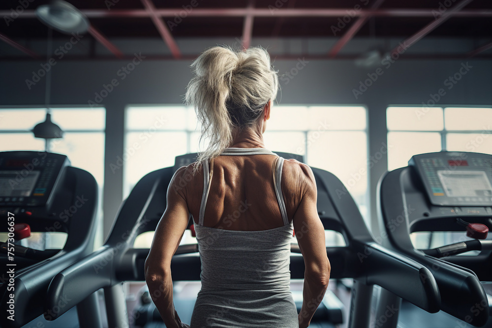 Elderly people pensioners working out in modern interior big spacious gym Generative AI illustration Elderly people pensioners working out in modern interior big spacious gym Generative AI illustration
