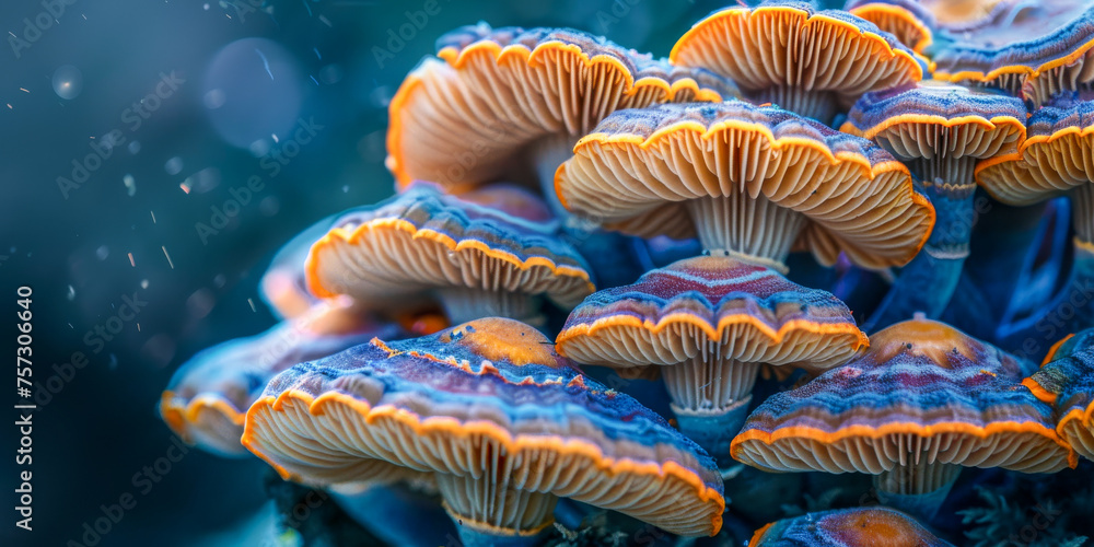 Vibrant Macro Shot of Colorful Wild Mushrooms in Natural Habitat Vibrant Macro Shot of Colorful Wild Mushrooms in Natural Habitat