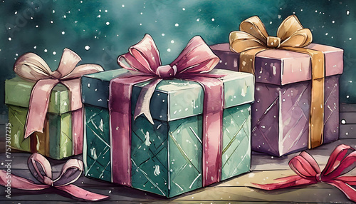 gift boxes on a green background