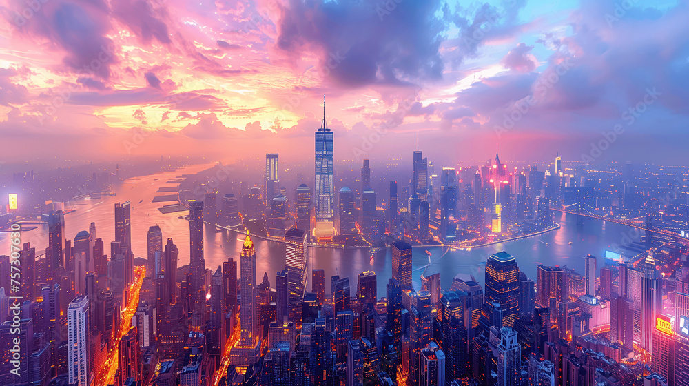 Sunset Cityscape of a Bustling Metropolis Sunset Cityscape of a Bustling Metropolis