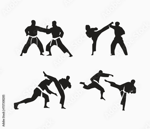  vector hand drawn karate or  martial arts  silhouette set