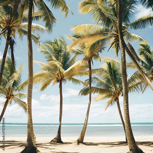 Beach Background  Endless rows of palm trees sway gently against a backdrop of golden sands and azure waters  evoking the carefree spirit of a tropical paradise.