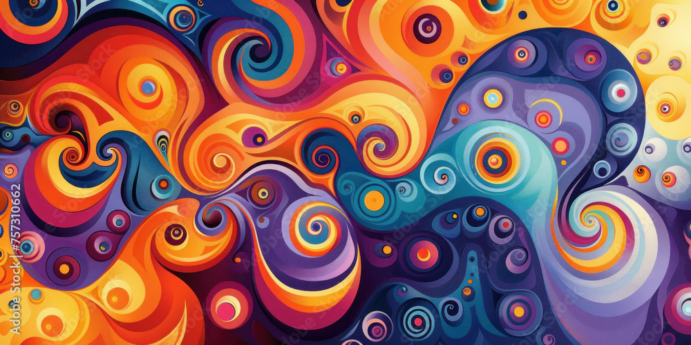 Colorful Abstract Painting with Swirls and Swirls in Various Shades of Blue, Orange, Yellow and Red on Canvas
