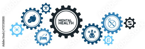 Mental health web icon vector illustration concept with icon of eating well, good sleep, activity, stress reduction, social, no alcohol, no smoking, helping others