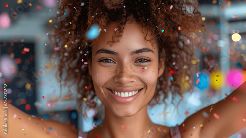 Joyful Woman Celebrating with Confetti