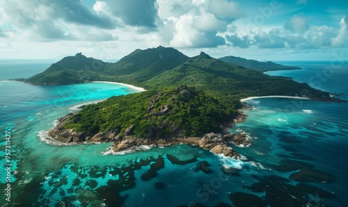Indian Ocean with an aerial photograph showing the rugged coastline and crystal clear waters