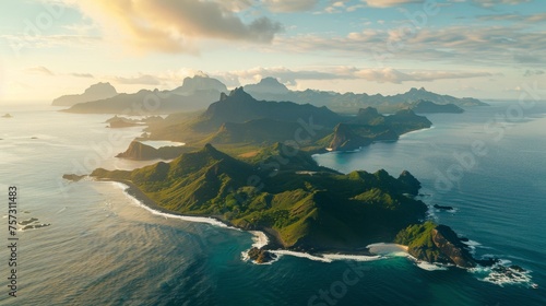 Indian Ocean with an aerial photograph showing the rugged coastline and crystal clear waters photo