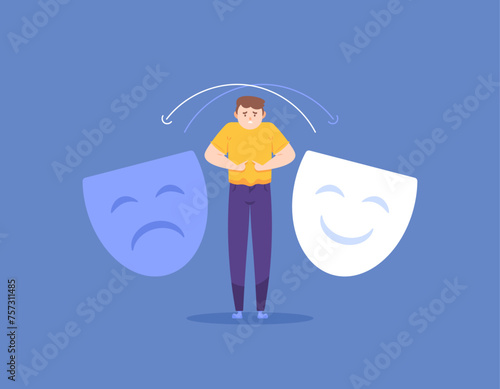 illustration of a man whose mood and emotions change easily. suffers from bipolar disorder. manic phase and depressive phase. mental health problems. mental disorders. illustration concept design