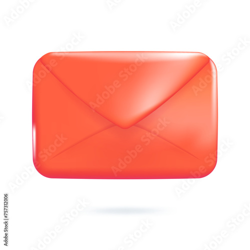 Red envelope icon in cartoon 3d plastic style, isolated on white background. Vector illustration 3d volumetric Envelope.