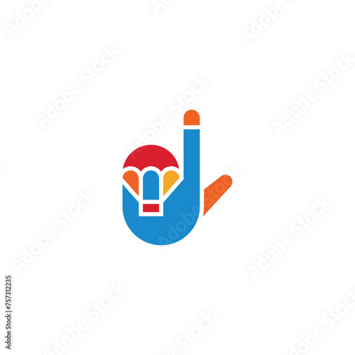 Hand and parachute logo design, vector illustration.