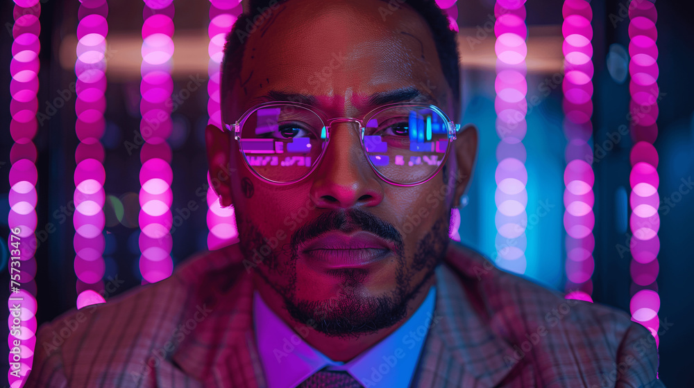 Stylish Man with Glasses in Neon Light Stylish Man with Glasses in Neon Light