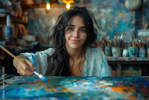 Smiling painter in a creative workspace