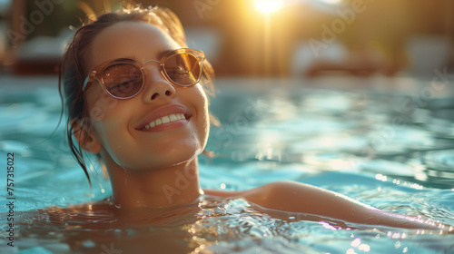 Portrait of woman relaxing in swimming pool