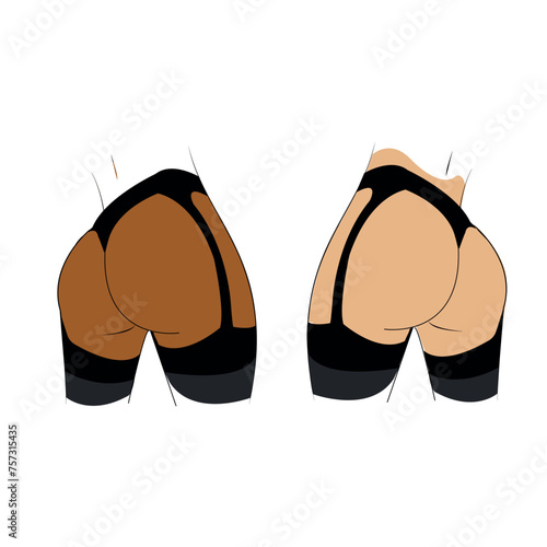 Beautiful female butt and thighs in black stockings on white background, vector illustration eps 10 photo