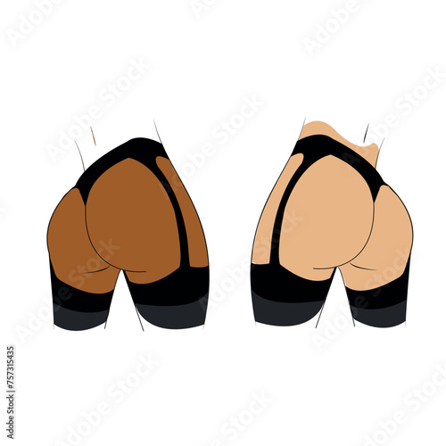 Beautiful female butt and thighs in black stockings on white background, vector illustration eps 10