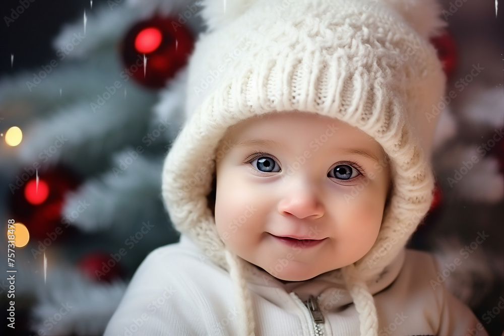 Designed with generative ai photo of cute small baby on yew year theme party festival Designed with generative ai photo of cute small baby on yew year theme party festival