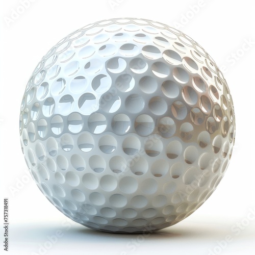 close-up of a white golf ball. The ball covered in small, dimpled indentations. Textures. Concept of professional and luxury sport, leisure time, recreation, games.