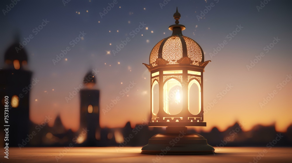Ramadan Kareem greeting card with Arabic lantern. 3D rendering Ramadan Kareem greeting card with Arabic lantern. 3D rendering