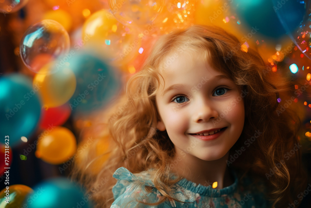 Designed with generative ai picture of cheerful happy positive child celebrating birthday party Designed with generative ai picture of cheerful happy positive child celebrating birthday party