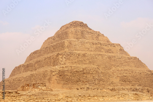 Step Pyramid of Djoser at Saqqara Egypt on a foggy morning