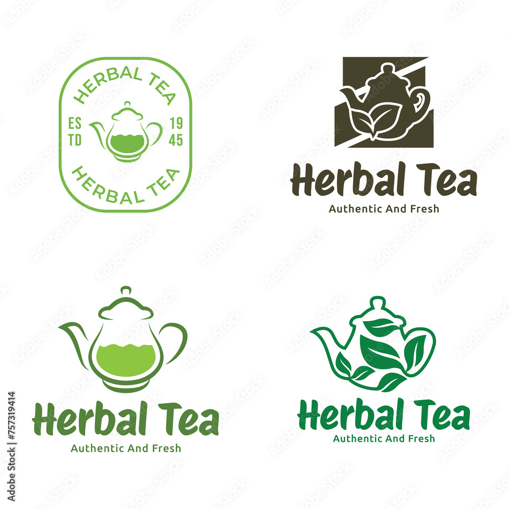 Set of vector Tea logo or herbal tea logo on a green background Set of vector Tea logo or herbal tea logo on a green background