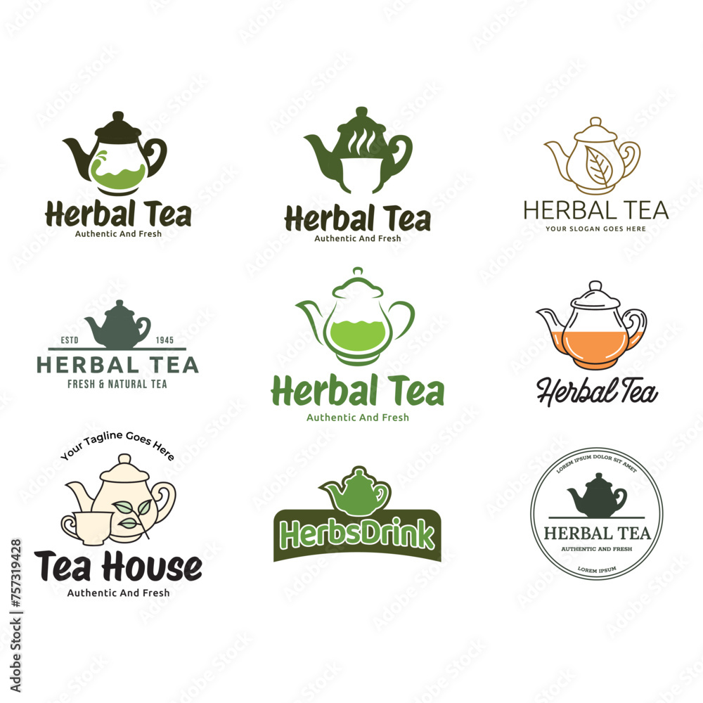 Set of vector Tea logo or herbal tea logo on a green background Set of vector Tea logo or herbal tea logo on a green background