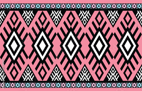 Ethnic pattern background in Pink,pink blue-black and white colors,Geometric ethnic oriental irate seamless pattern Design for background,wallpaper,clothing,wrapping,Batik,fabric,Vecter illustrations.