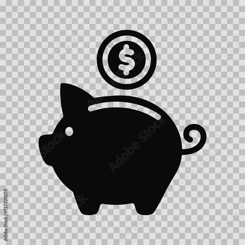 Piggy bank, silhouette symbol, vector cut glyph, Piggy bank sign on transparent background.