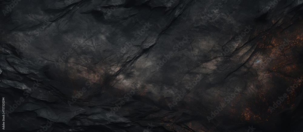 A close up of a dark cave with trees in the background, under a grey sky filled with cumulus clouds. The natural landscape is shrouded in darkness, creating a mysterious atmosphere