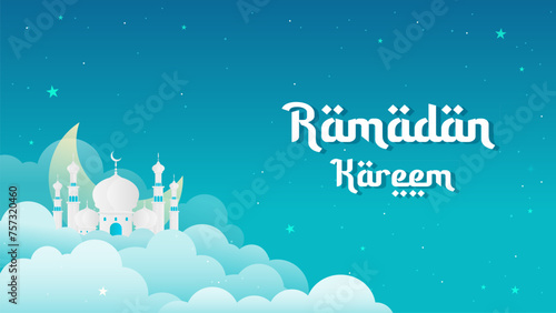 Ramadan Kareem background Vector illustration. Mosque.above the clouds