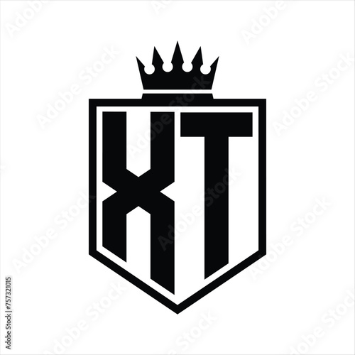 XT Logo monogram bold shield geometric shape with crown outline black and white style design