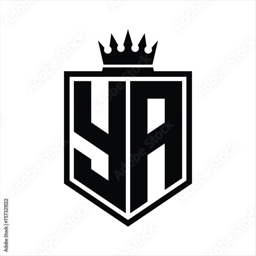 YA Logo monogram bold shield geometric shape with crown outline black and white style design