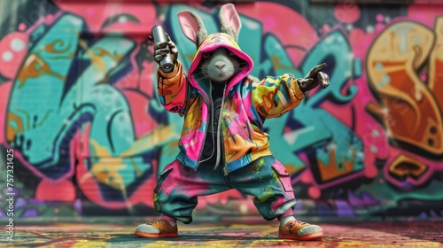 An animated rabbit, decked ...