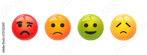 Set of Satisfaction Rating Emoji Faces Isolated on Transparent Background