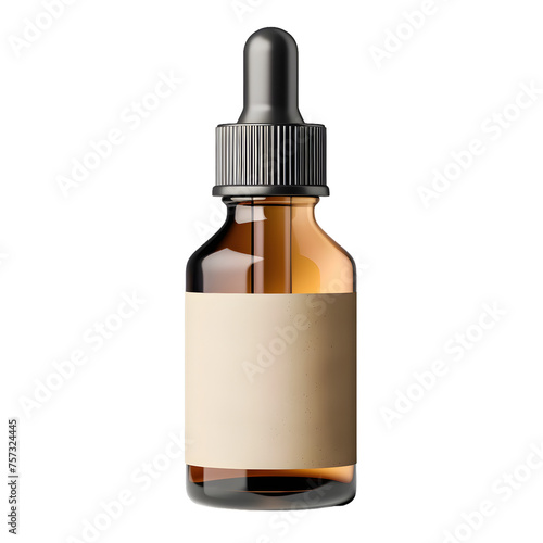 Amber Glass dropper bottle with a blank label mock up isolated on transparent background photo