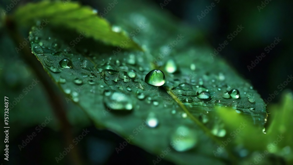 Close up of a water drops on the green leafs Close up of a water drops on the green leafs
