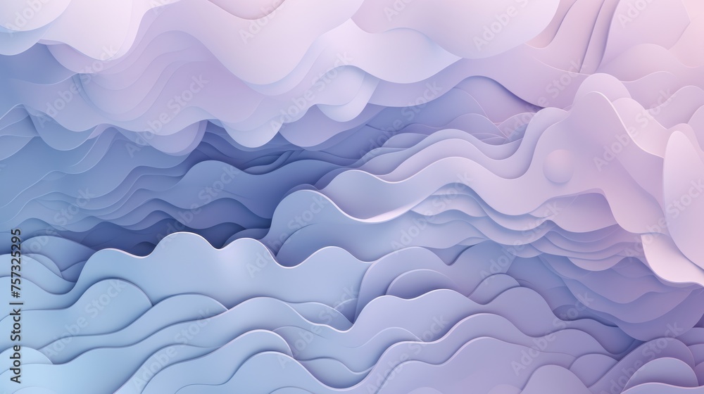 Abstract serenity: Cloud-like shapes in soft baby blue and lilac with a gentle gradient for a serene atmosphere.