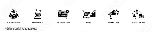 Business to business banner web icon set vector illustration concept with icon of cooperation, commerce, transaction, sales, marketing, supply chain