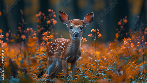 Deer in a field of flowers